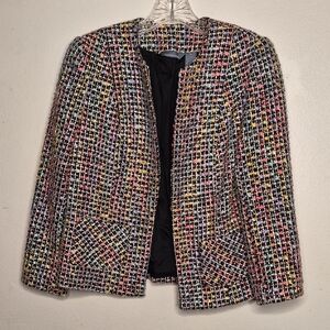 Hillard & Hanson Multicolor Tweed Open-Front Blazer